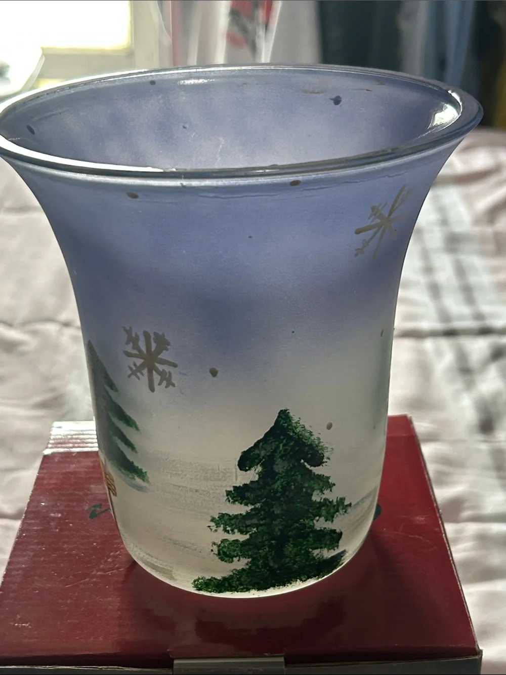 6” Frosted Snowman Hurricane- Blue/White Brand New in Box